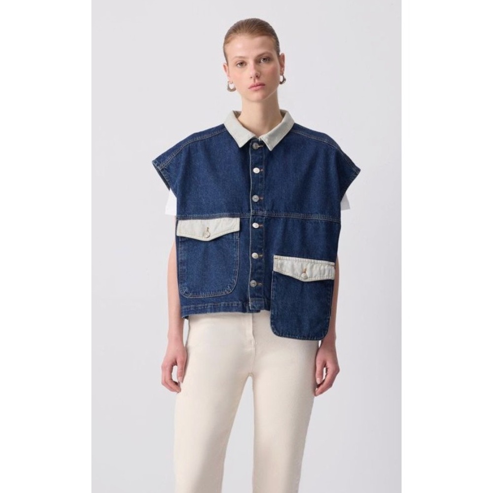Touche Prieve Women's Pocket Detailed 100% Cotton‎ Denim Vest Size 1 (Small) NWT